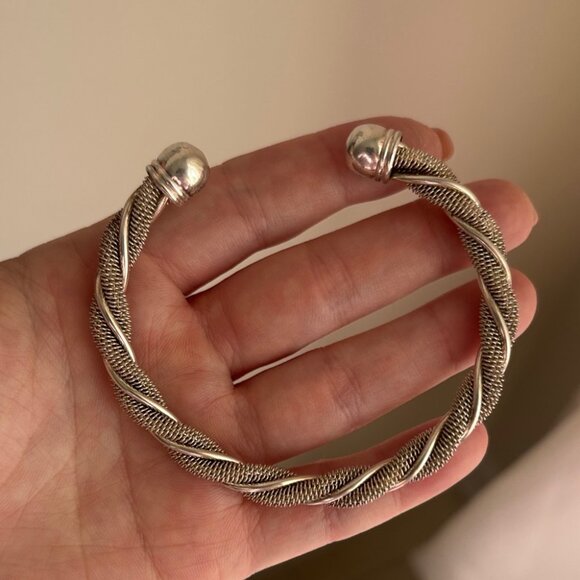 Vintage Silver Wrapped Mesh Cuff Adjustable Bracelet - Picture 3 of 7
